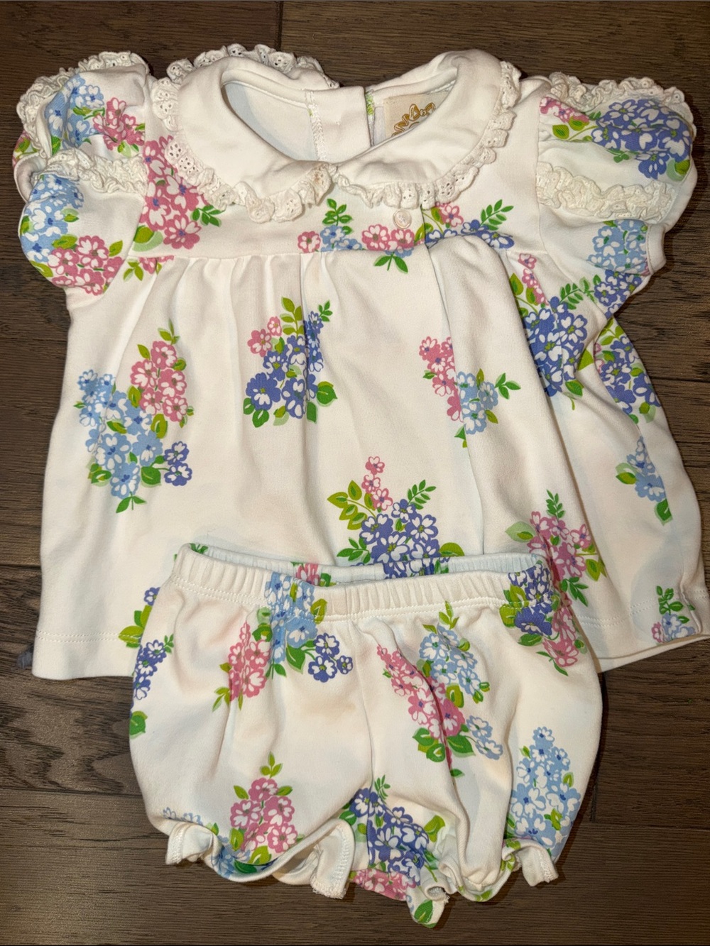 The Beaufort Bonnet Company White Floral Two-Piece Set with Pink & Blue Flowers
